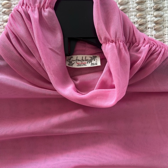 Free People Intimately Pink Ruched Mesh Long Sleeve Bodysuit Small - Picture 3 of 8